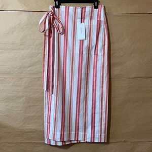 Bondi Born | NWT Linen Arezzo Wrap Skirt Midi Cotton Watermelon Stripe Size L